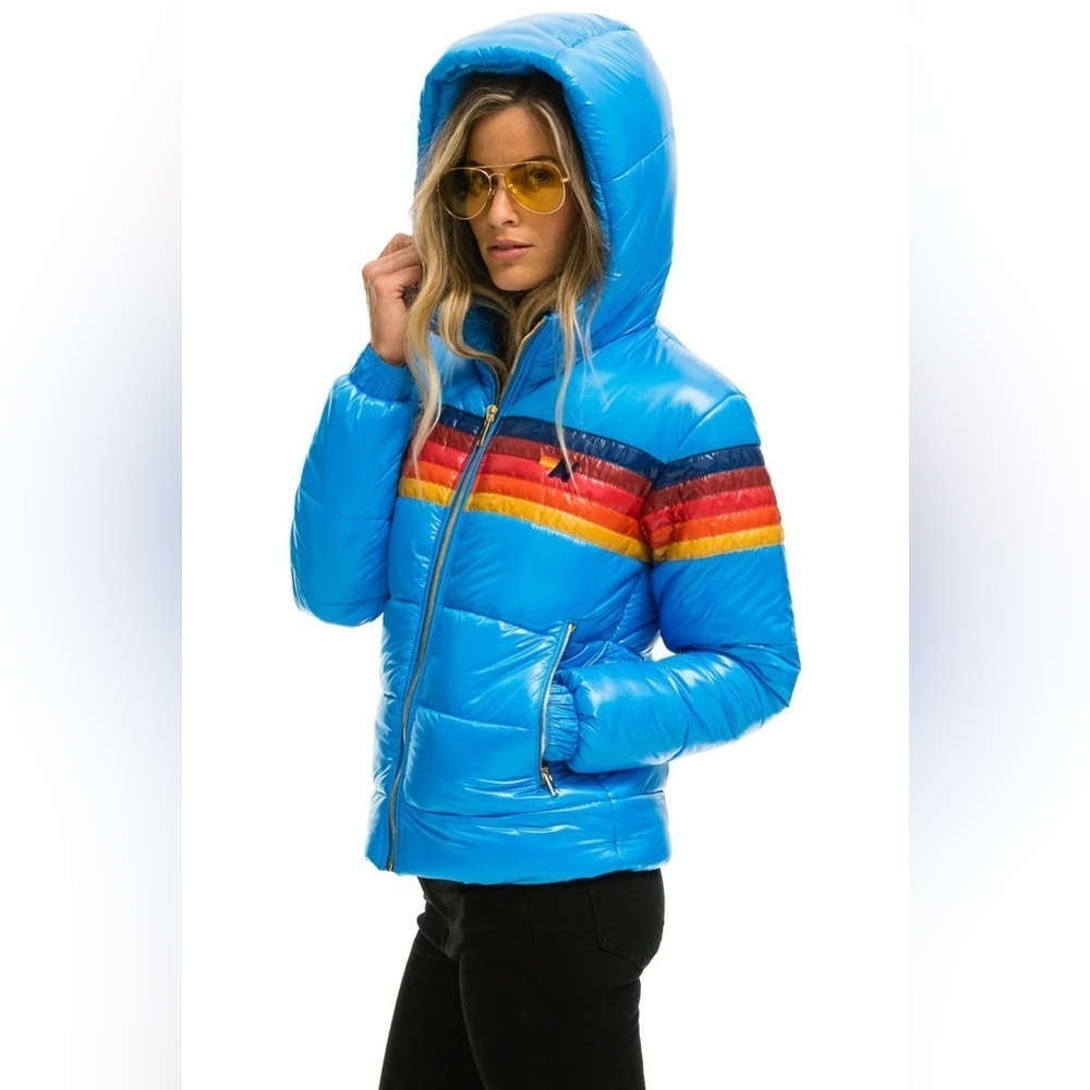 Aviator Nation 5 Stripe Luxe Trekker Puffer Jacket Dresden NWT Discontinued